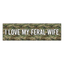 BAVAHA I Love My Feral Wife Bumper Sticker Husband Romantic Sayings Sticker Humor Sarcasm Funny Husband Wife Married Life Sticker Gift Idea For Lover Wife Girlfriend on Valentine Anniversary[11.5"x3"]