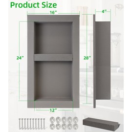 JIANBENKJ Shower Niche Insert Tile Ready 12"x24"x 4",Niche for Shower Wall,Waterproof Ready for Tile Niches Recessed Box Shelf for Showers Wall Bathroom Renovation/Soap Storage, with Adjustable Shelf