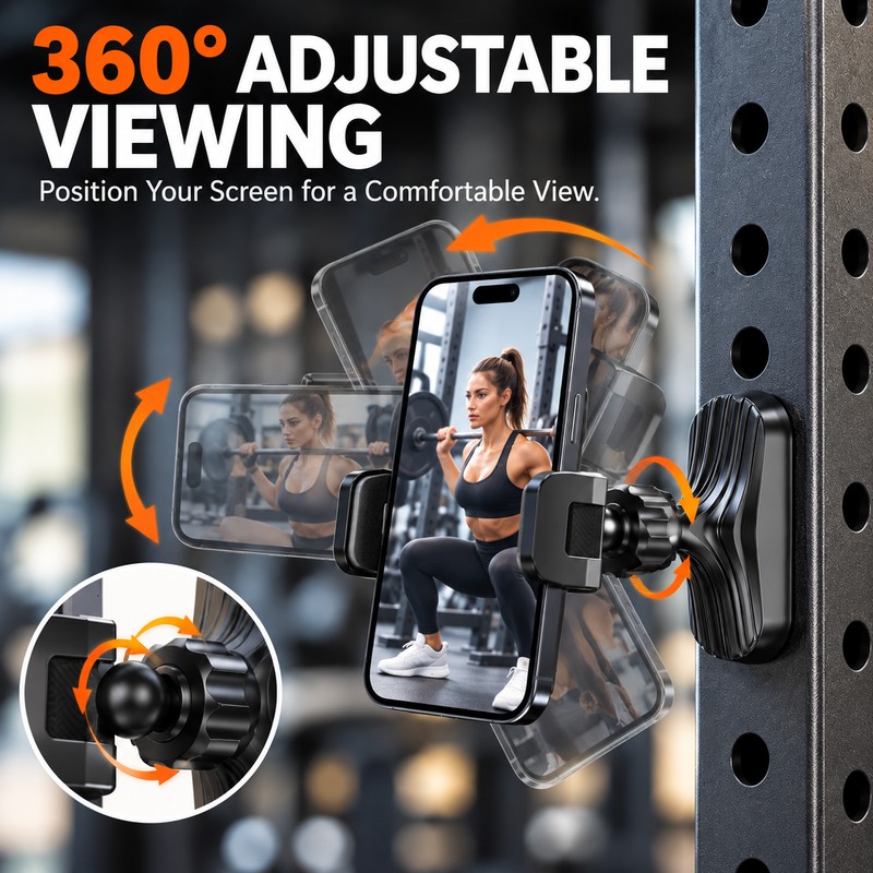 Magnetic Phone Holder for Gym Equipment – 360° Adjustable Retractable
