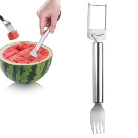 PRAOFRT 1 x 2-in-1 Melon Slicer, Stainless Steel, Watermelon Cutter, Summer Watermelon Fruit Cutting Fork