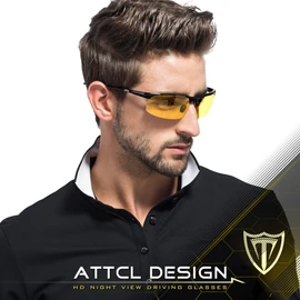 ATTCL Men's Night Driving Glasses: Night Time Driving Glasses for Men Al-Mg metal Yellow Sunglasses 8177-night