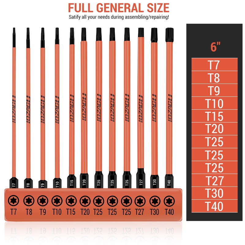 12Pcs Long Torx Bit Set 6-Inch (152mm), T7 to T40,
