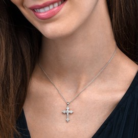namana 925 Sterling Silver Cross with Necklace for Women and Girls, Silver Cross and Chain for Women, Sterling Silver Cross Pendant and Necklace with Zirconia Stones, Sterling Silver, Cubic Zirconia