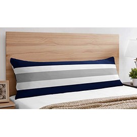 Navy Blue, Gray and White Stripe Full Length Double Zippered Body Pillow Case Cover