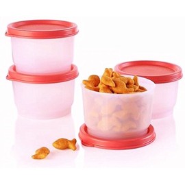 Tupperware Set of 4 Snack Cups 4 Ounce Sheer Coral Pink