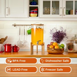 Glass Beverage Dispenser with Bamboo Stand 6.7 In and Lid, Iced 2.9 Gallon Drink Server with Spigot, Large Thick Glass Drink Dispenser for Parties, Hotels, Restaurants, Homes