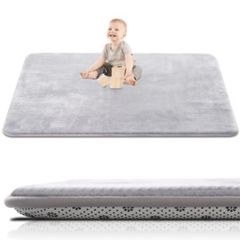 Large Thick Baby Play Mat for Floor,Padded 74x50 Playpen Mat,Foam Tummy Time Mat,Soft Support&Plush Feel Nursery Rug,Non Slip for Toddler,Infants,Kids Play,Yoga,Baby Crawling Mat (Light Grey)