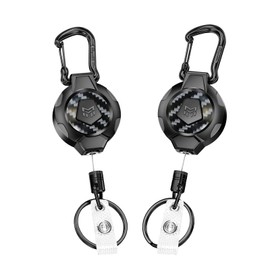 MNGARISTA Retractable Key Chain, 284g Retractable 80cm Stainless Steel Cord, Heavy Duty Carabiner ID Holder, 3K Carbon Fiber ID Badge Holder with Badge Holder and Key Ring, 2 Pack