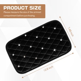 Hovom Bling Car Center Console Cover, 12.6"×7.48" Crystal Rhinestone Fluffy Armrest Cover for Cars, Comfortable Auto Armrest Cushion Pad, Diamond Vehicle Arm Rest Protector, Car Accessories (Black)