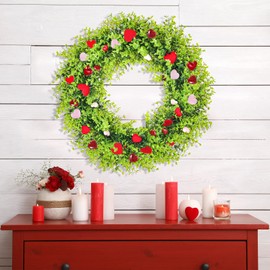 Sinmoe Valentines Day Wreath Valentine Wreath for Front Door Artificial Eucalyptus Wreath Spring Greenery Valentines Day Hanging Decorations Wreath for Window Wall Party Wedding, 16 Inch (Circle)