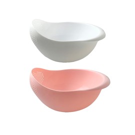 2-in-1 Rice Colander, Vegetable and Fruit Cleaning Filter Basket, 2Piece Sturdy and Easy-To-Use Food Grade Kitchen Tool Accessories (Pink+white, Small)