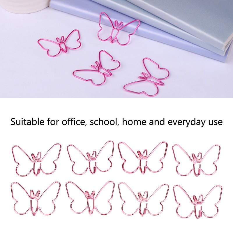 50Pcs Pink Butterflies Paperclip Cartoon Color Plating Innovative Cute Paperclips