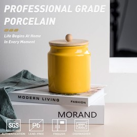 Sweejar Ceramic Kitchen Canisters, 28 FLOZ Porcelain Food Storage Jar with Airtight Seal Wooden Lid, Home Container Serving for Coffee Beans, Tea-leave, Sugar, Salt and More, Tool Bucket (Yellow)