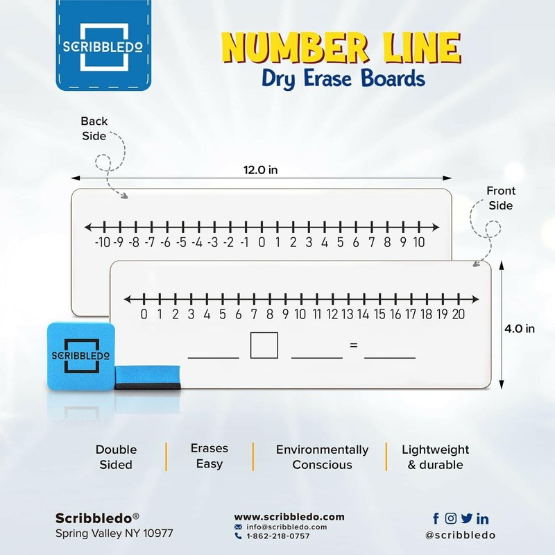 SCRIBBLEDO Negative Number Line Board 4”x12” Inch Lapboard Double Sided
