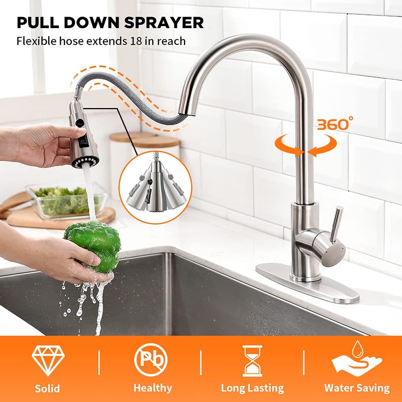 Brushed Nickel Kitchen Faucets with Pull Down Sprayer Kitchen Sink