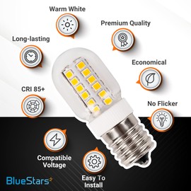 BlueStars 3W E17 Base Microwave Bulb 8206232A Dimmable LED Light Bulb, 3000K Warm White, Equal to 40W Incandescent, 75V-130V, 240 lumens for Refrigerator Microwave and Range Hood - Pack of 3