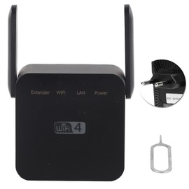 WIFI Repeaters Mini Double Antennas Signal Amplifier Range Extender 300Mbps Black 100‑240VEU Plug