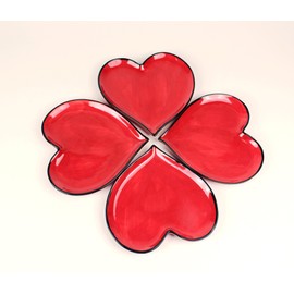 Cosmos Gifts Fine Ceramic Valentine Anniversary Happy Hearts Red Heart Shape Dessert Plates (Set of 4), 5-1/4"