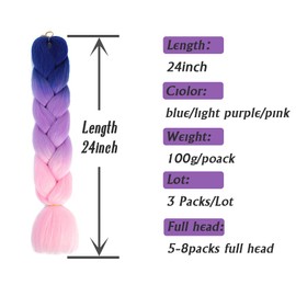 AFNOTE Ombre Pink Braiding Hair Extensions 24 Inch 3 Packs Synthetic High Temperature Jumbo Braiding Hair Twist Crochet Braids Hair for Women (C27)