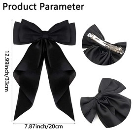 Dinghaole 2 PCS Big Bow Hair Clips for Women Girls - Solid Color French Barrette with Long Silky Satin - Simple Hair Fastener Accessories- Stylish Trendy Hair Clips for All Occasions