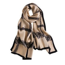 MEISEE 100% Mulberry Silk Long Scarf for Women Large Sunscreen Shawls Wraps Headscarf and Neck- Hair Wraps with Gift Packed, 23-khaki Lace