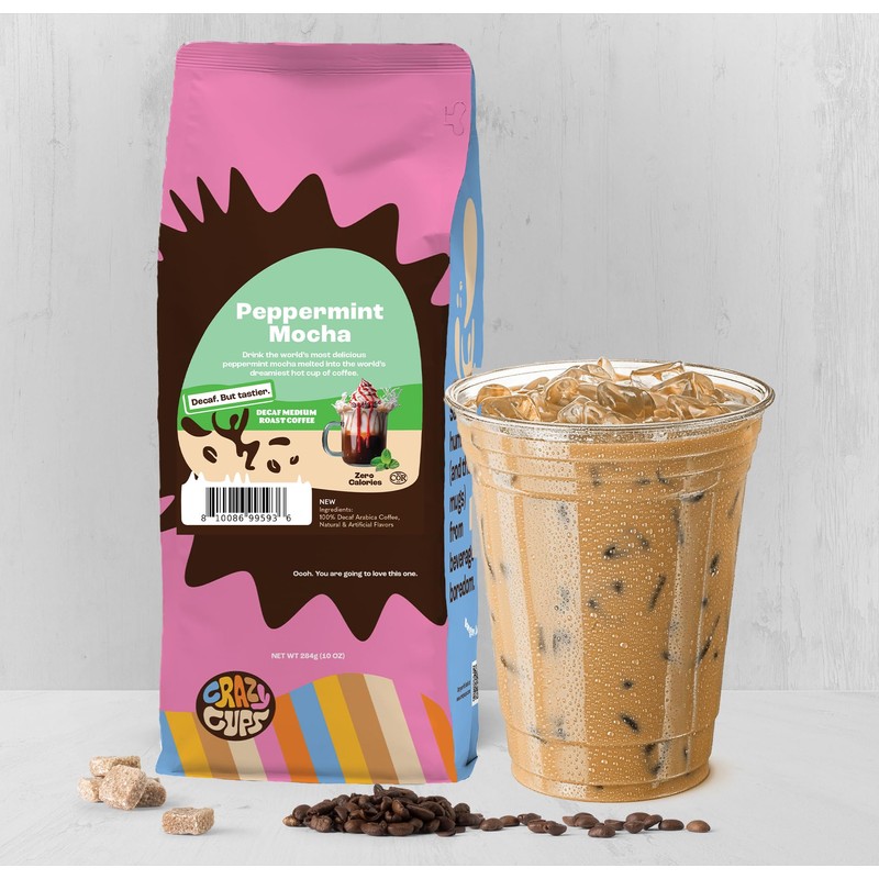 Crazy Cups Flavored Ground Decaf Peppermint Coffee, Decaffeinated Peppermint Mocha
