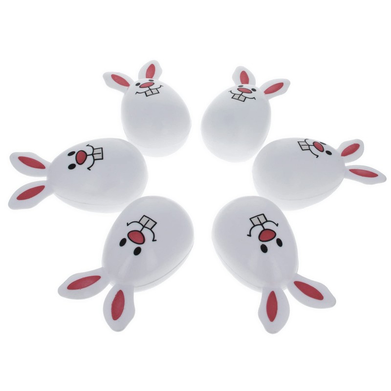 Whimsical Easter Delight: Set of 6 White Smiling Bunny Plastic
