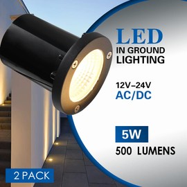 EAGLOD 5W Landscape Well Light,12-24V In-Ground Low Voltage Landscape Lights with Connectors, IP67 Waterproof Landscape Lighting,3000K Paver Lights for Yard, Garden, Patio (2 Pack)