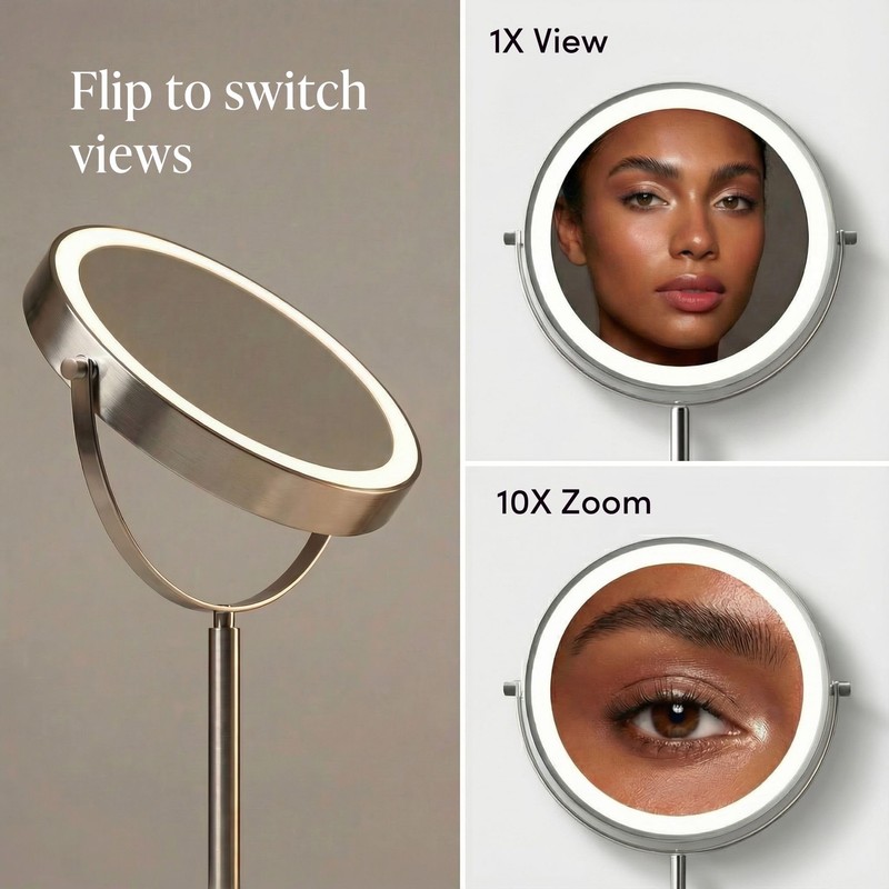 Fancii 9-Inch Lighted Makeup Mirror Height Adjustable with 10X /1X