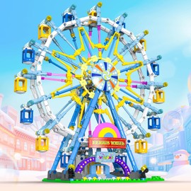 Juego de 813 bloques de construcción de noria con luz de hada, juego de 813 piezas de bloques de construcción de parque de atracciones para niños a partir de 8 años, regalo de ideas para niños y niñas