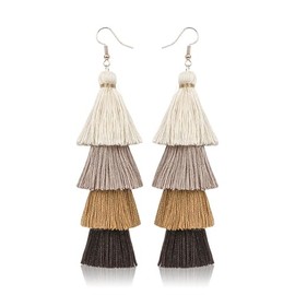 Bohemian Tiered Tassel Earrings 4.2 Inch Long Fringe Drop for Women Vintage Inspired Boho Dangle Lightweight Fashion Jewelry for Daily Wear Parties Festivals Grey