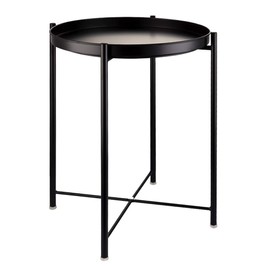 EKNITEY End Table,Folding Metal Side Table Waterproof Small Coffee Table Sofa Side Table with Removable Tray for Living Room Bedroom Balcony and Office (Black)