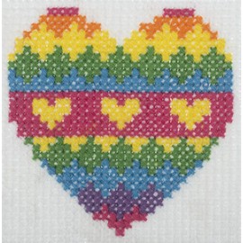 Trimits Children Learn to Cross Stitch Kits Counted Cross Stitch, Canvas Needle Thread Instructions Included, 15 x 15cm (6 x 6in), Heart
