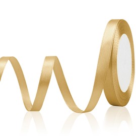 Gold Ribbon for Gift Wrapping Gold Satin Ribbon 3/8 Inch 25 Yards Fabric Ribbon Yellow Rose Gold Ribbon Invitation Floral Hair Balloons Craft Sewing Party Wedding Decoration Valentine's Day Bouquet