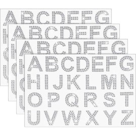 104 Letters 4 Sheets Rhinestone Letter Stickers,Flash Iron Sticker,Crystal gem Border Sticker,DIY Decorative self-Adhesive Sticker, Used for suitcases, laptops, scrapbooks,Books, Hats,Clothing