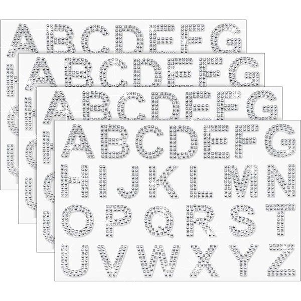 104 Letters 4 Sheets Rhinestone Letter Stickers,Flash Iron Sticker,Crystal gem