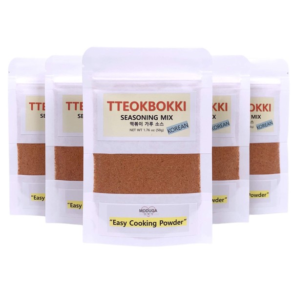MODUGA's Gourmet Coreano Tteokbokki Mezcla de condimentos en polvo, mezcla Ddeokbokki salsa de alimentos para tartas de arroz frito, 1.7 onzas (50 g) x 5 paquetes (#1 Original, 1.7 onzas (Paquete de 5))