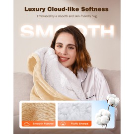 Yokimisu Wearable Heated Blanket - Cozy Gift for Women, Mom, Men| Reversible Flannel & Sherpa Electric Wrap with Pockets & Hood, 6 Heat Levels, 1-4H Timer, ETL Safe, Machine Wash, 50"x70" Beige
