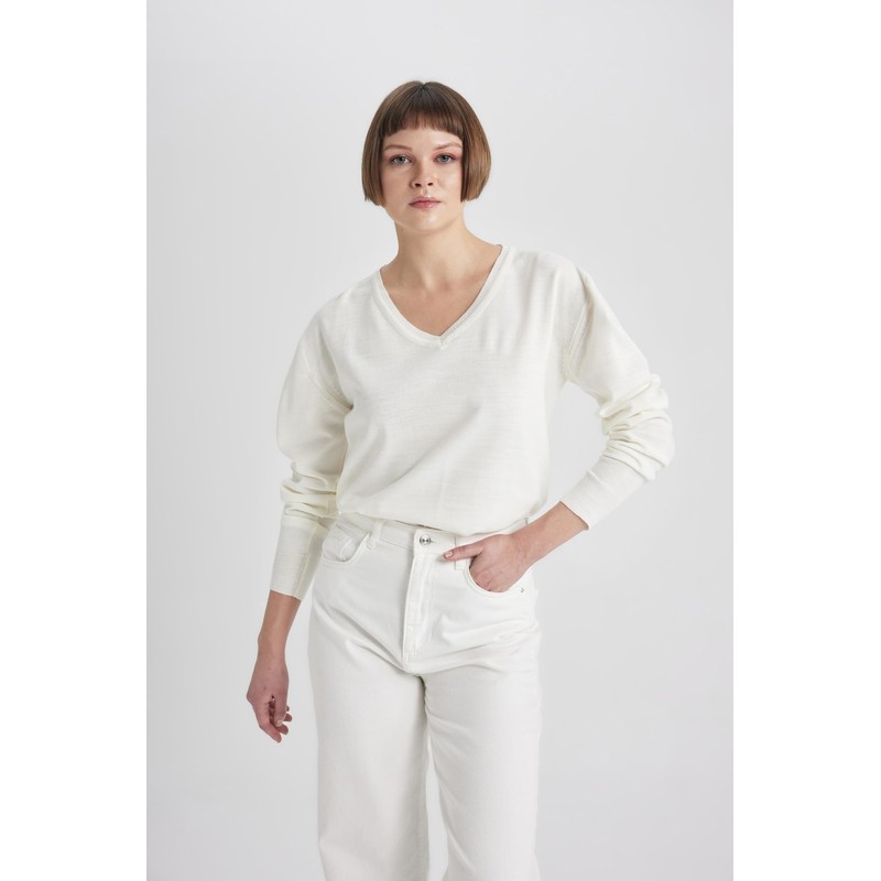 DeFacto Women's T-Shirt, ecru