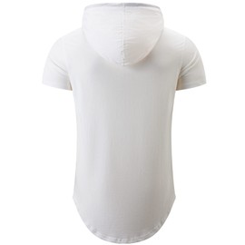 KLIEGOU Men's Hooded T-Shirt 190GSM 100% Cotton Soft Streetwear Longline Tee - Breathable Hip Hop Pullover - Pre-Shrunk 06 White XXL