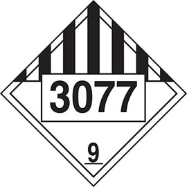 Accuform MPL793VP1 Plastic 4-Digit DOT Placard, Hazard Class 9, "3077" (Environmental Hazard-Solid), 10-3/4" Length x 10-3/4" Width x 0.055" Thickness, Black on White
