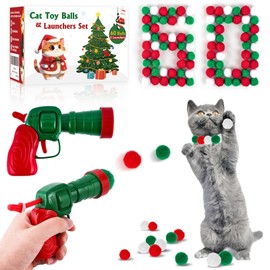 TEAWOO Cat Toy Balls with Launchers Set (2+60), 60 Cat Pom Pom Balls & 2 Cat Toy Ball Launchers, Cat Enrichment Toys, Interactive Cat Toy Balls