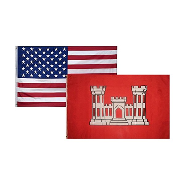 3x5 Wholesale Combo USA American & Army Corps Engineers Flag 3'x5' 2 Pack Super Polyester Nylon Fade Resistant Double Stitched Premium Penant House Banner Grommets