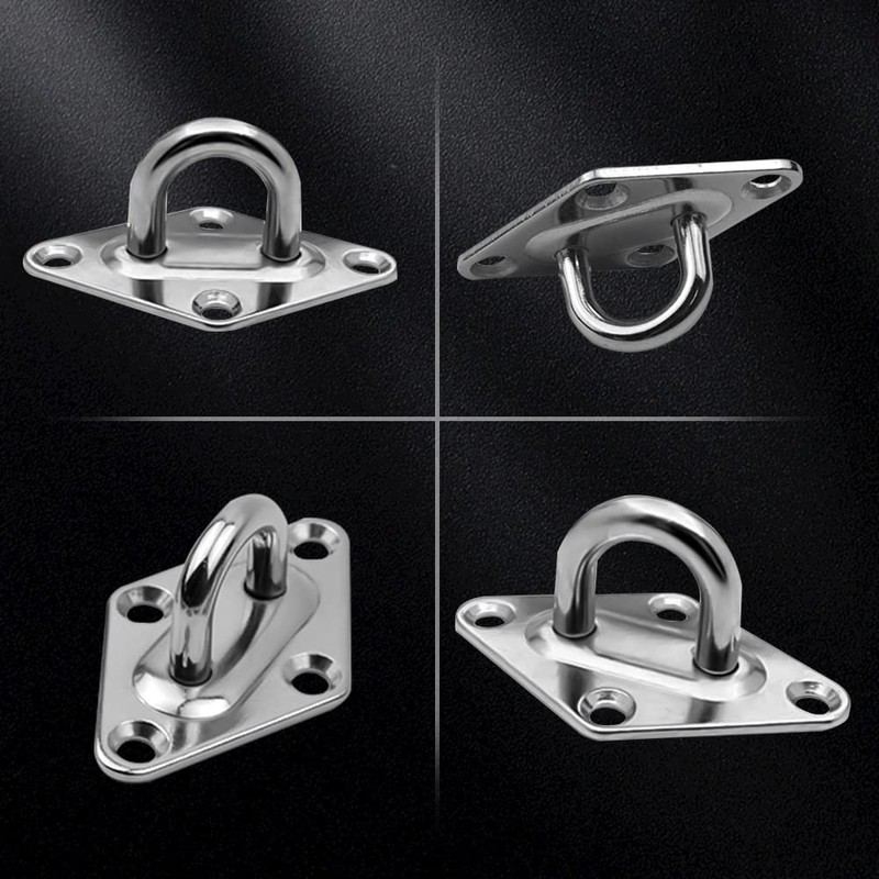 Cyleibe 4Pcs Stainless Steel Pad Eye Plate and 4Pcs Carabiner