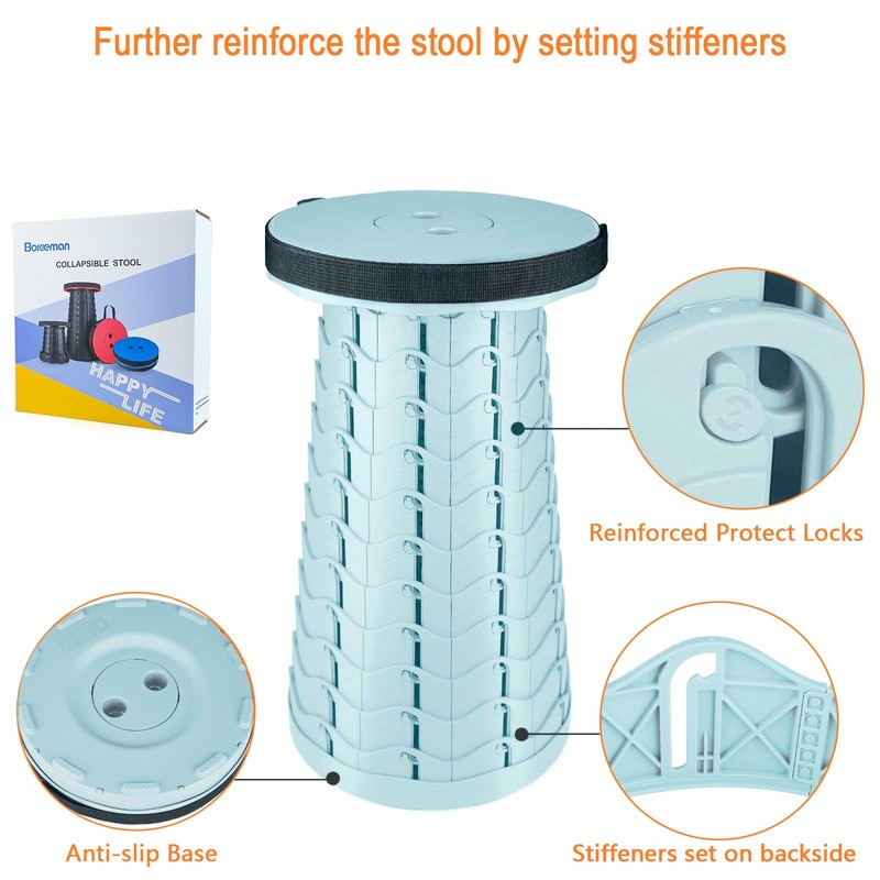 Boreeman Upgraded Folding Stool Lightweight Yet More Sturdy with Load