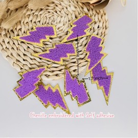 8 PCS 3 inch Lightning Chenille Patches, Self Adhesive Patches for Clothing, Stick on Embroidered Patches for Bags,Iron on Patches for Hats, Patches for Backpacks, Patches for Jeans. (Purple)