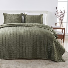 Velvet Full/Queen Size, Green Quilt Set - Dual-Sided Velvet, Heavyweight 3-Piece Bedding Set - Ultra Soft, Quilted Box-Stitched and Down-Alternative Fill (Full/Queen, Loden)