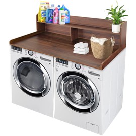 Royxen Laundry Countertop with Storage Universal Fit, Washer and Dryer Countertop with Shelf, Laundry Room Storage, 2-Tier Shelf (Walnut)