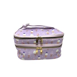 AWW GIFFTS Large Cosmetic Bag | Lavender Colorful Icecream Design Double Zippered Clutch Makeup Organizing Case Travel Bag | 10x6.75x6 inches