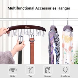 Belt Hanger Organizer for Closet: Ohuhu 12 Hooks Max 36 Belts Tie Rack Wooden Belt Holder for Storage 360 Degree Rotating Space Saver Organizer for Men Women Belt Tie Scarf Accessories-Walnut